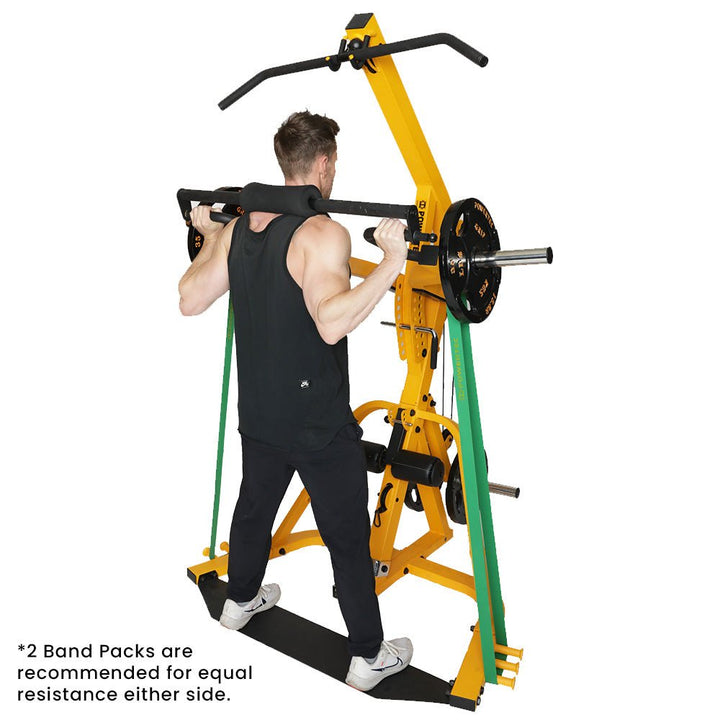 Man using Resistance Band Set with recommendation to buy 2 bands if used with machine - Powertec