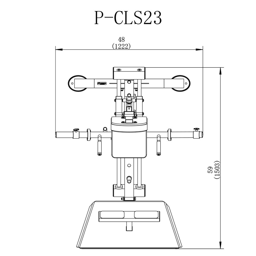 Technical illustration overlay of Compact Leg Sled with dimensions labelled (67.1″ × 46.5″ × 45.7″).
