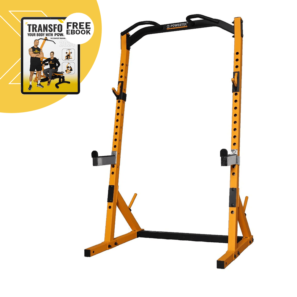 Workbench® Half Rack with Safety Bars | Powertec | Home Gym Equipment | Ultimate Strength Building Machines