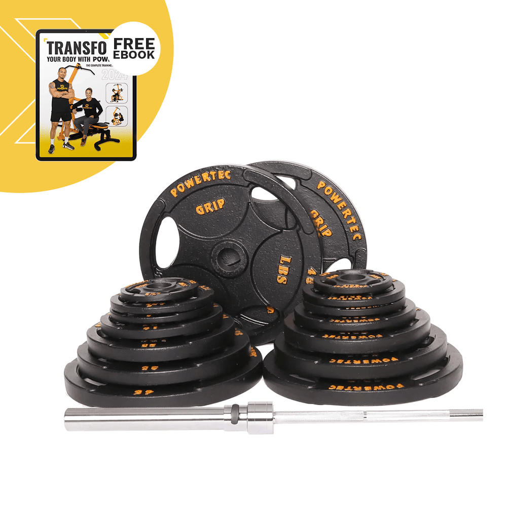 Free eBook with Olympic Bar and Plates 390 lbs. Heavy Set - Powertec