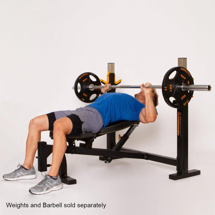Different posture of person using Workbench® Olympic Bench.