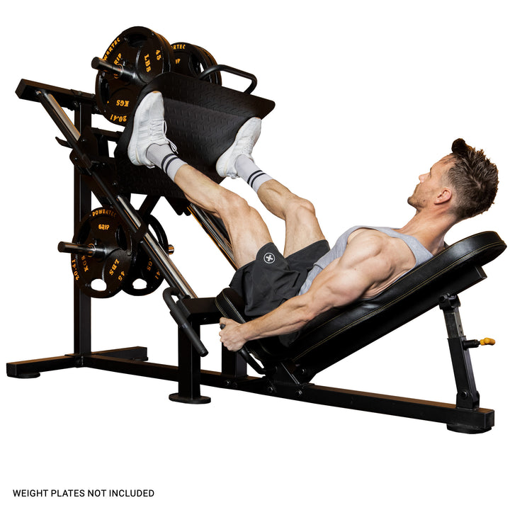 A man using Powertec 45-Degree Leg Press.