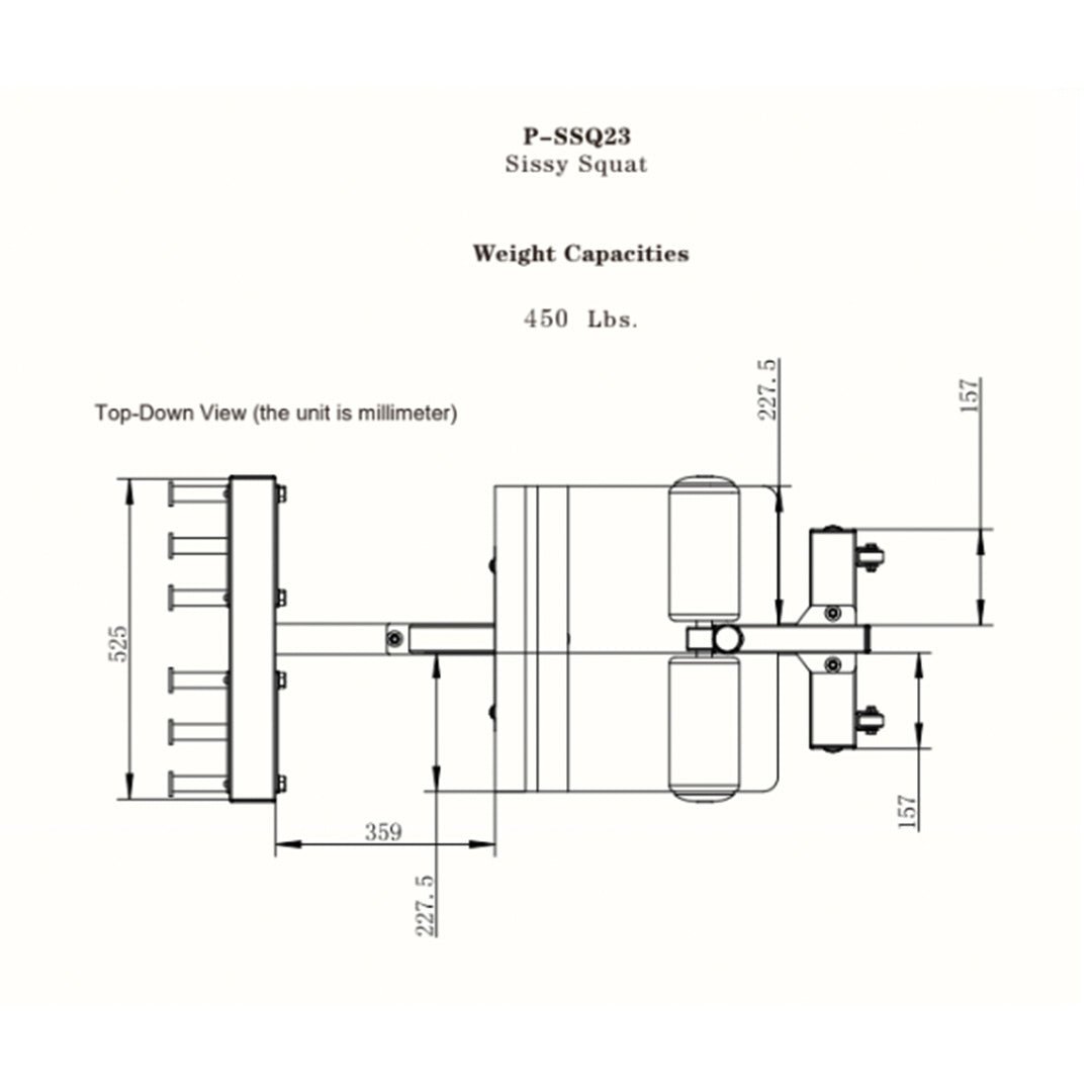 Detailed view of the Powertec Sissy Squat Pro adjustment knobs and padded supports for customizable fitness settings.