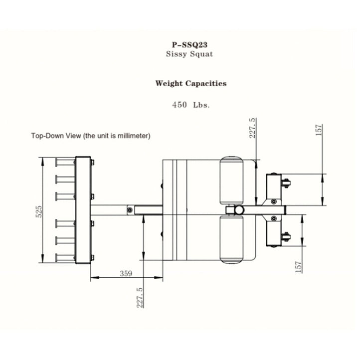 Detailed view of the Powertec Sissy Squat Pro adjustment knobs and padded supports for customizable fitness settings.