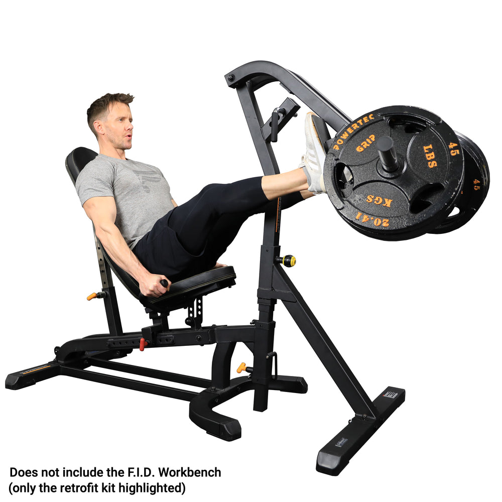 A person using Workbench Leg Press Attachment - Powertec