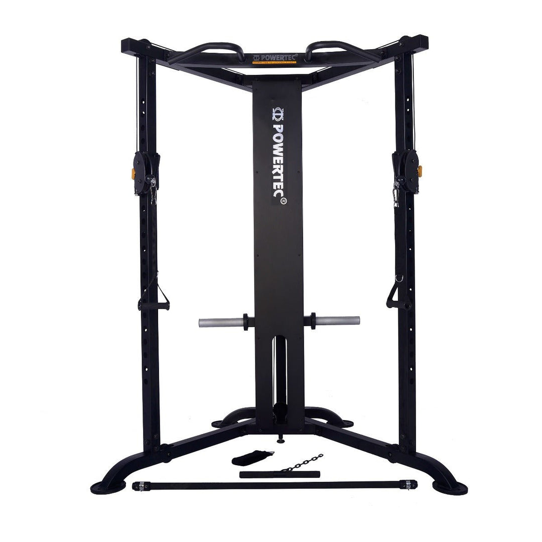 Streamline Functional Trainer with Straight Bar, Tricep Pressdown, and Handles (Front View) | Powertec | Home Gym Equipment