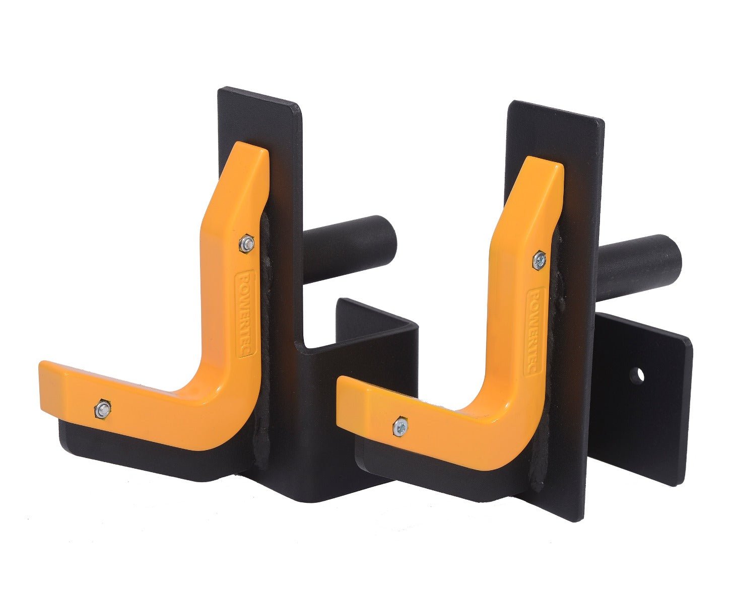 J-Hooks for 2 x 2 Power Rack with 1 Hole - Bottom Reinforced Steel Hooks  with Rubber Pads - Heavy Duty Power Rack Attachments - Squat Rack