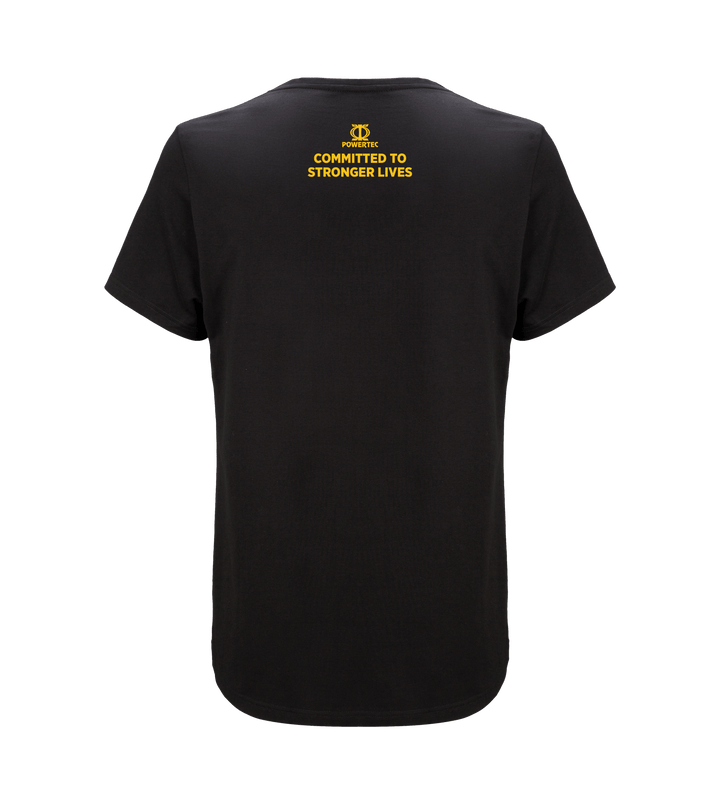 Powertec T-Shirt - Black - Distressed Wawa Aba Logo (back) | Powertec | Home Gym Equipment