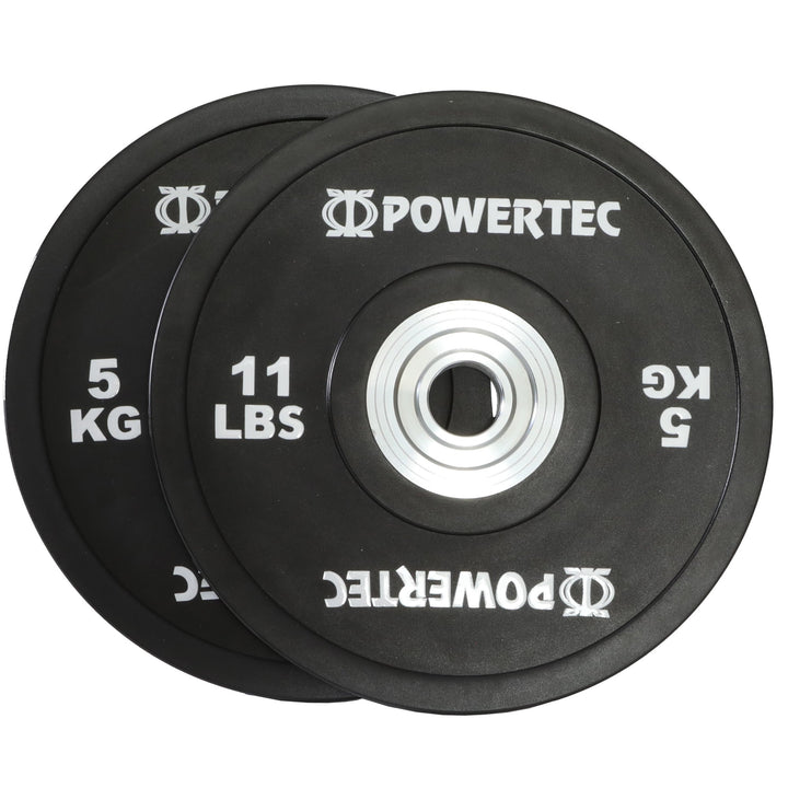 Anniversary Bumper Plates 375 lbs. Set w/ Olympic Bar - Powertec - Black