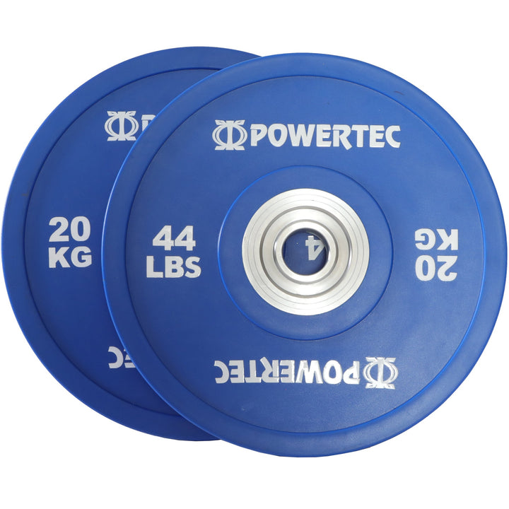Anniversary Bumper Plates 375 lbs. Set w/ Olympic Bar - Powertec - Blue