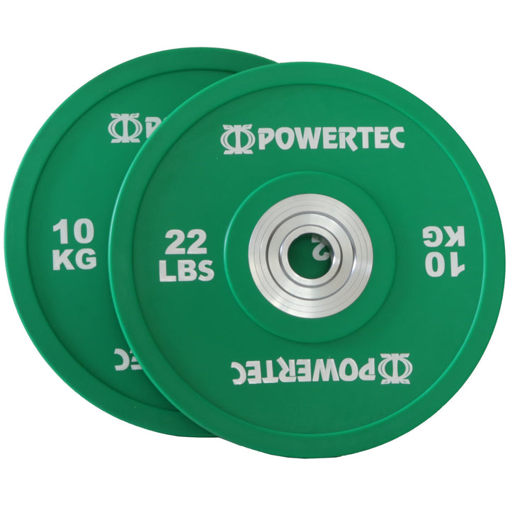 Anniversary Bumper Plates 375 lbs. Set w/ Olympic Bar - Powertec - Green