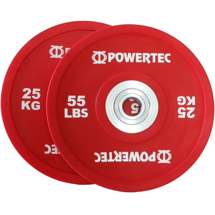 Anniversary Bumper Plates 375 lbs. Set w/ Olympic Bar - Powertec - Red