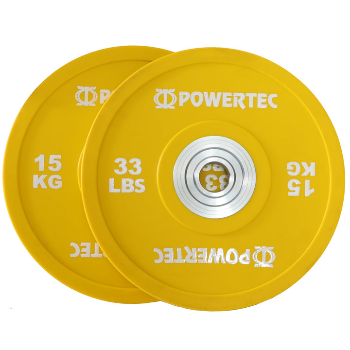 Anniversary Bumper Plates 375 lbs. Set w/ Olympic Bar - Powertec - Yellow