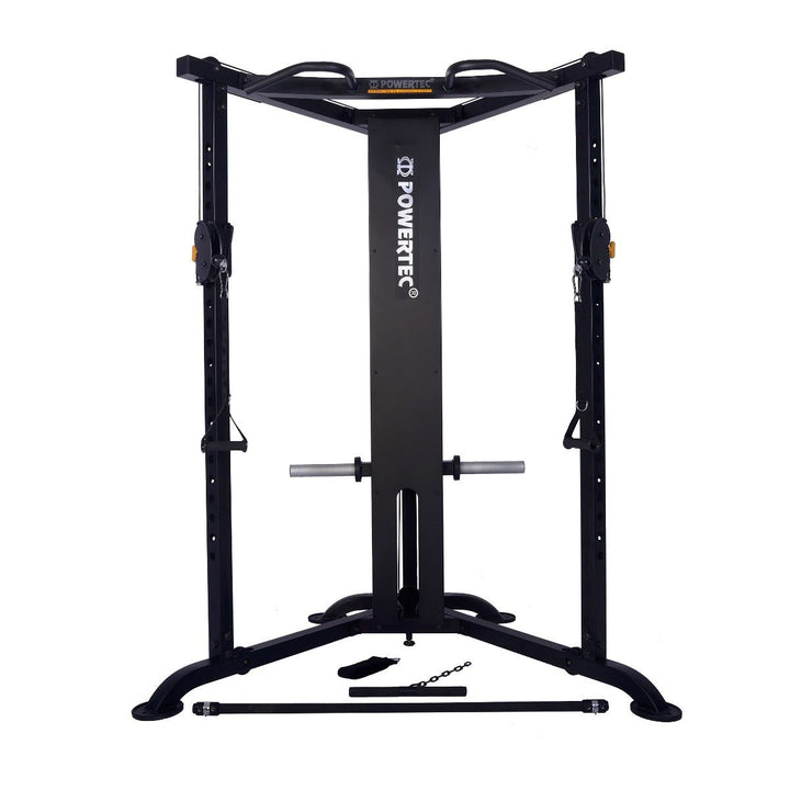 Streamline Functional Trainer with Straight Bar, Tricep Pressdown, and Handles (Front View) | Powertec | Home Gym Equipment