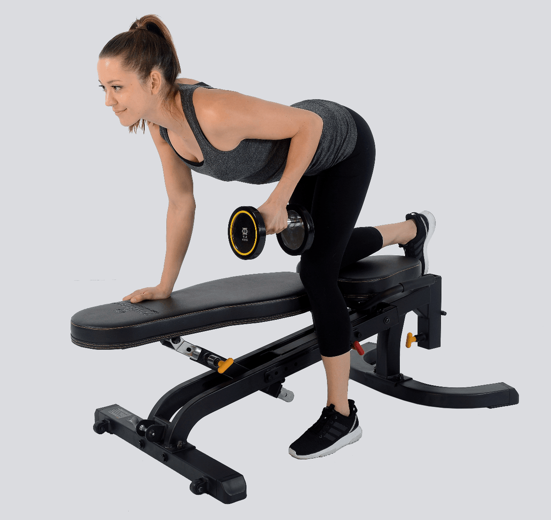 Workbench® F.I.D. Bench with Athlete Bent Over Dumbbell Row | Powertec | Home Gym Equipment |