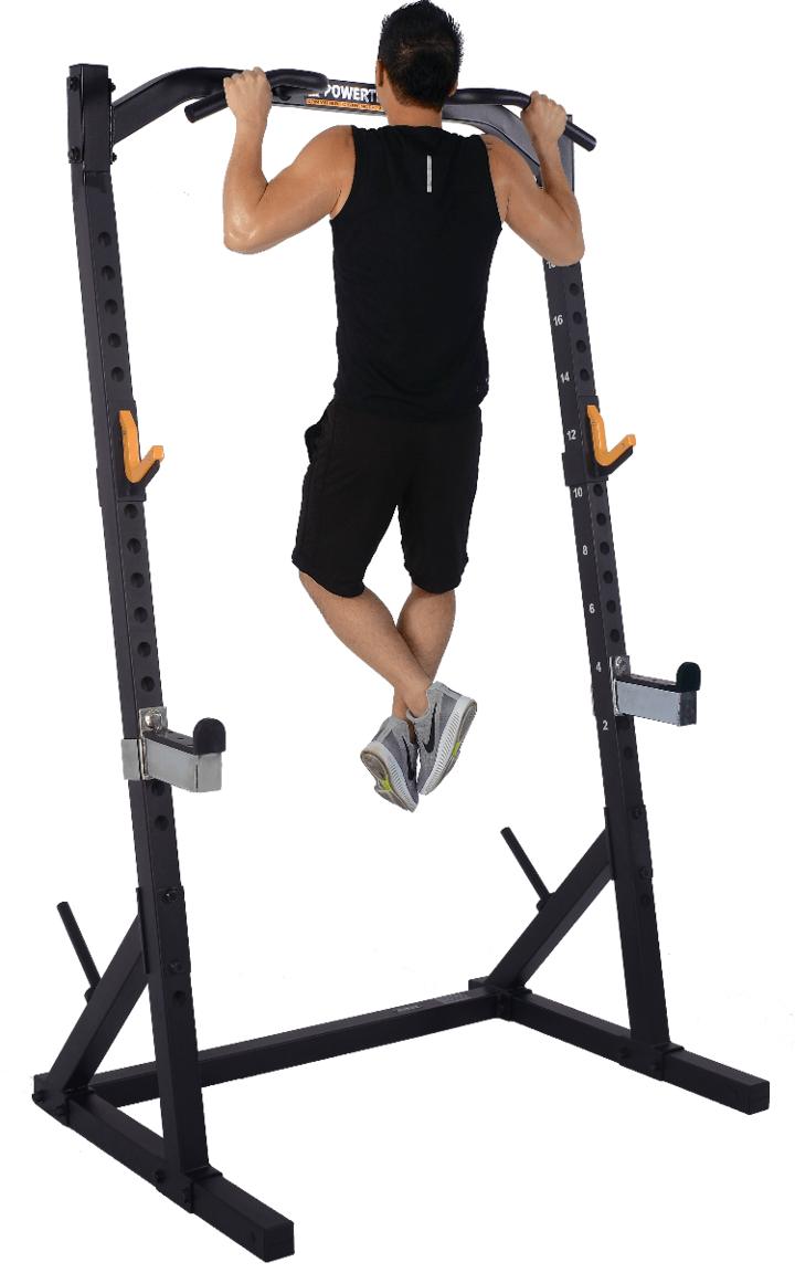 Squat half-rack with pull up bar with rack and dip station +