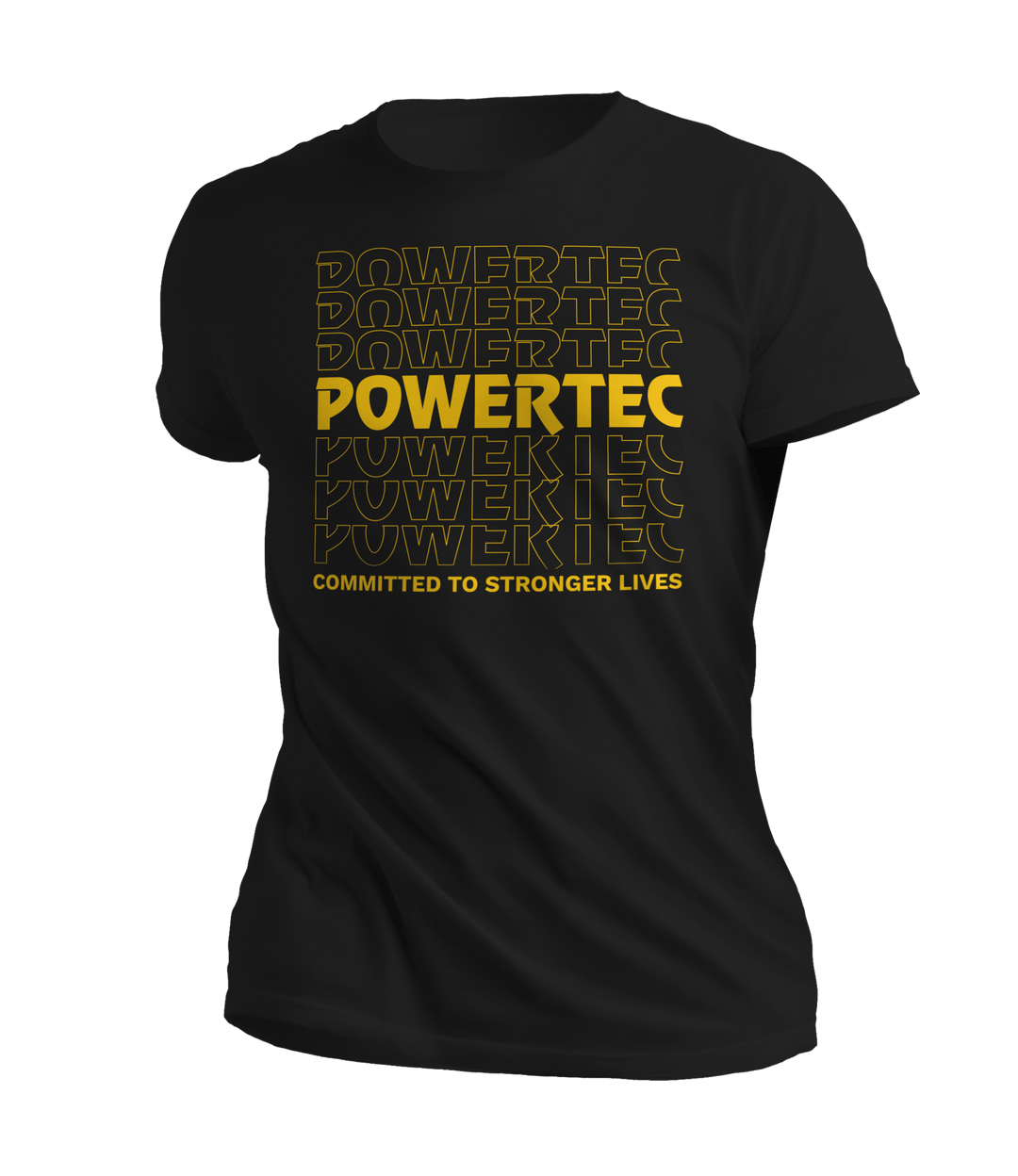 Powertec T-Shirt - Black - Multi-Print - Powertec logotype repeating | Powertec | Home Gym Equipment