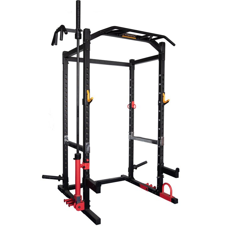 POWER RACK - Barbell Landmine Attachment with Workbench Power Rack with Barbell | Powertec | Home Gym Equipment