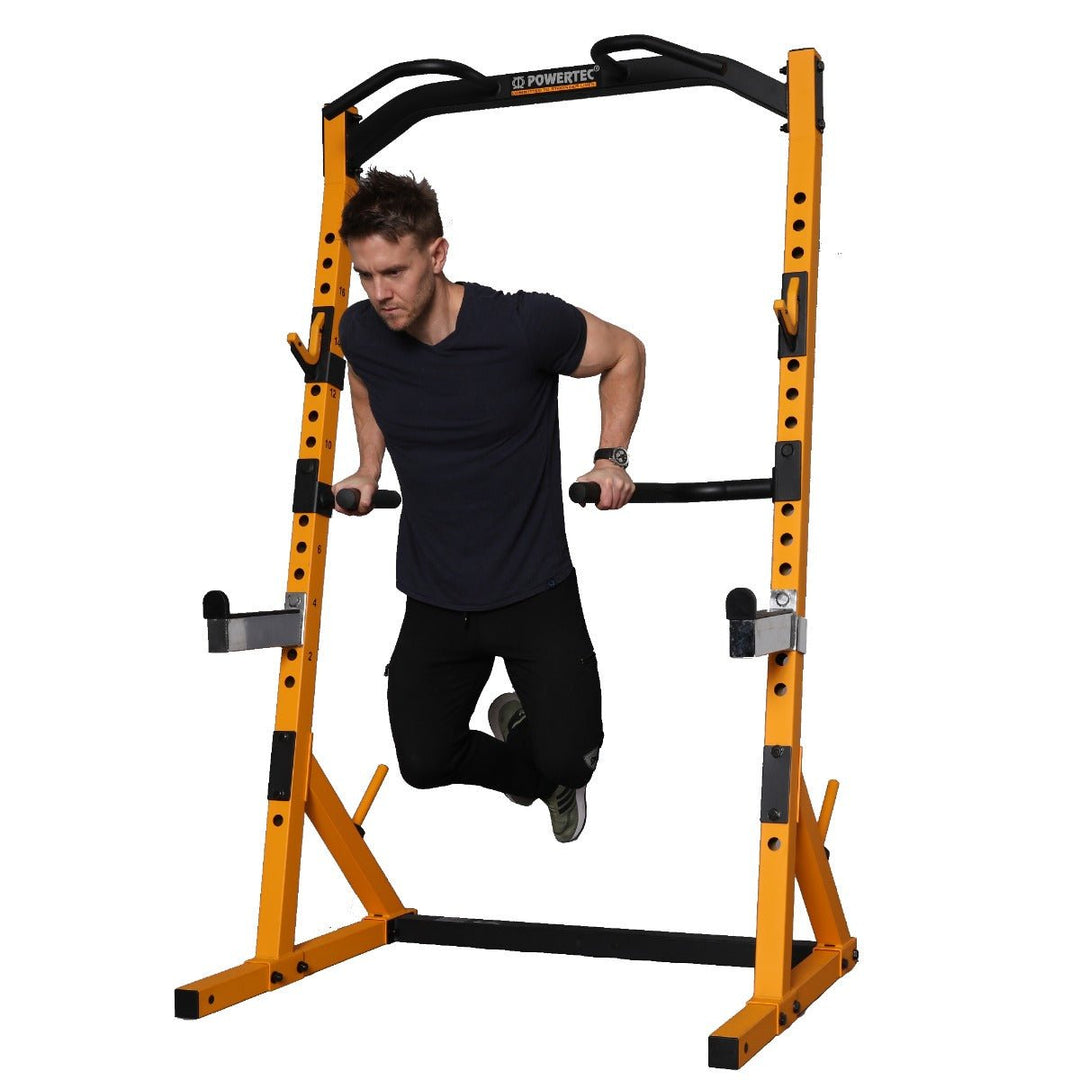 Workbench® Half Rack with Dip Bar Accessory | Athlete Dips | | Powertec | Home Gym Equipment